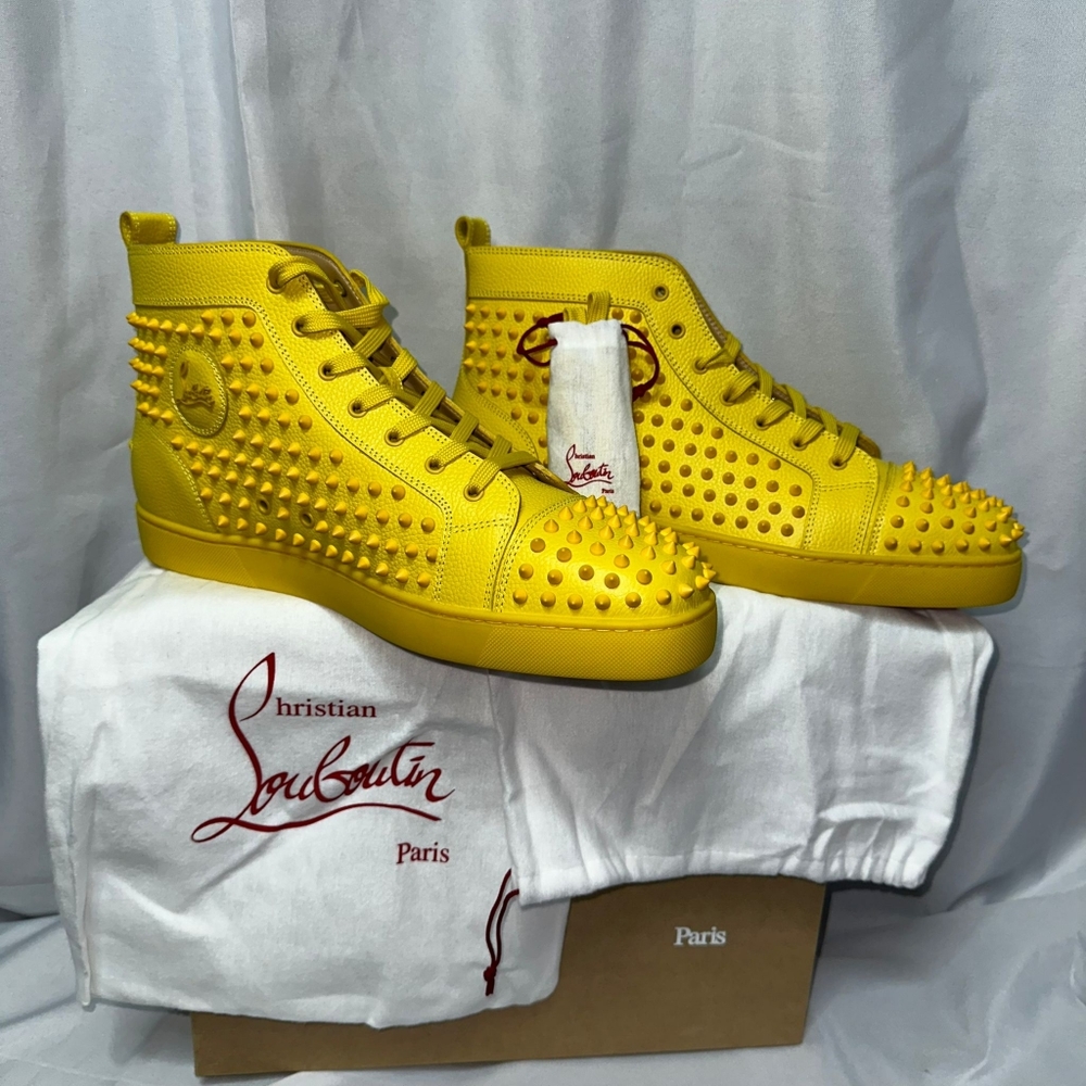 š„SOLDš„NWT CHRISTIAN LOUBOUTIN MEN'S LOUIS FLAT LEATHER SPIKE HIGH-TOP SNEAKERS - Picture 4 of 16